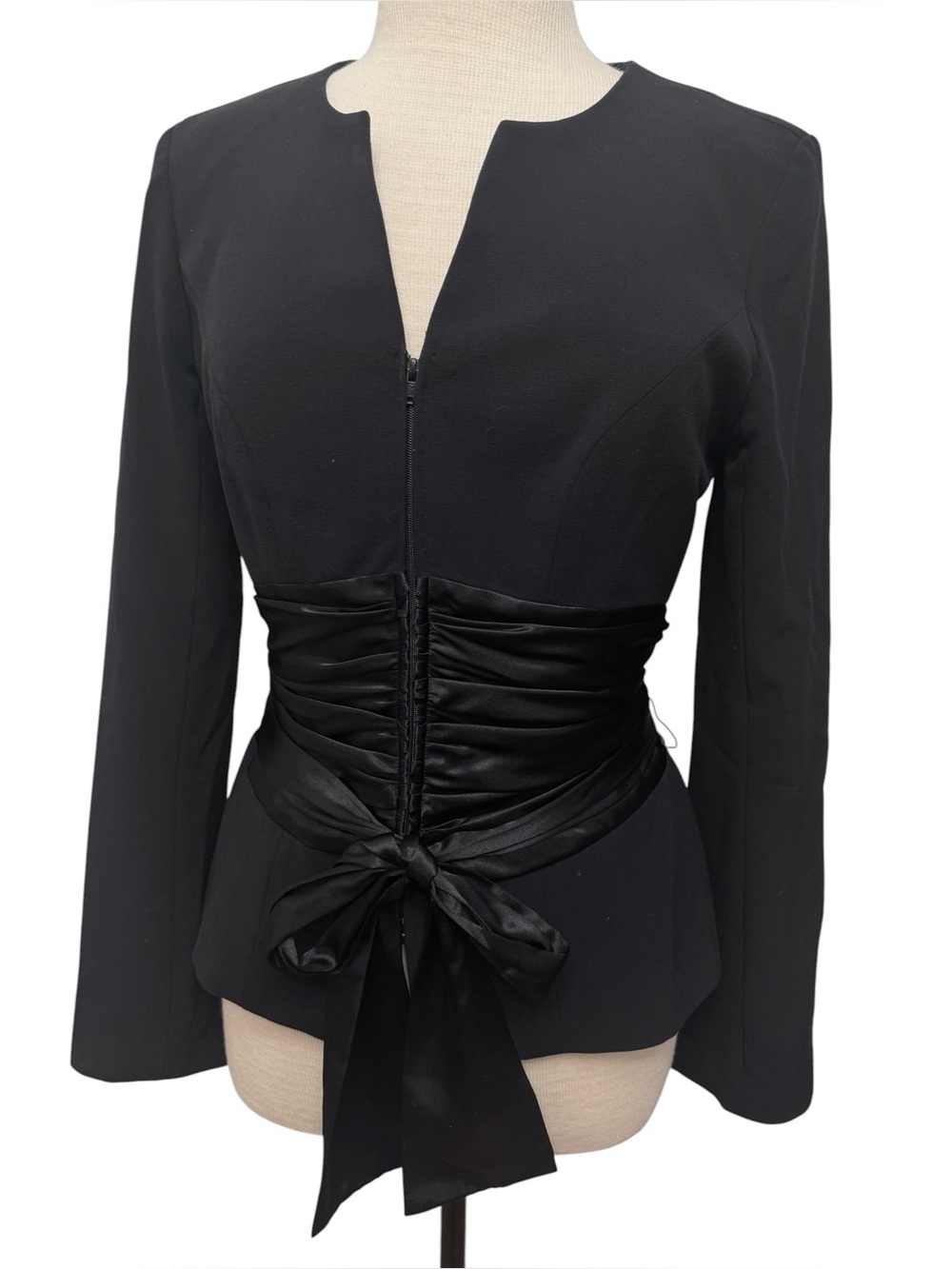 Cache Vintage Black Tuxedo Satin Sash Waist Jacket Blazer Y2K Size 6